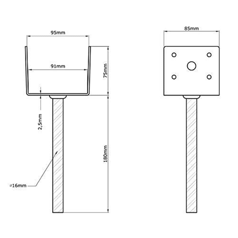 2pcs U Shape Fence Deck Post Holder Base 4x4 Inches Concrete Anchor with Screws