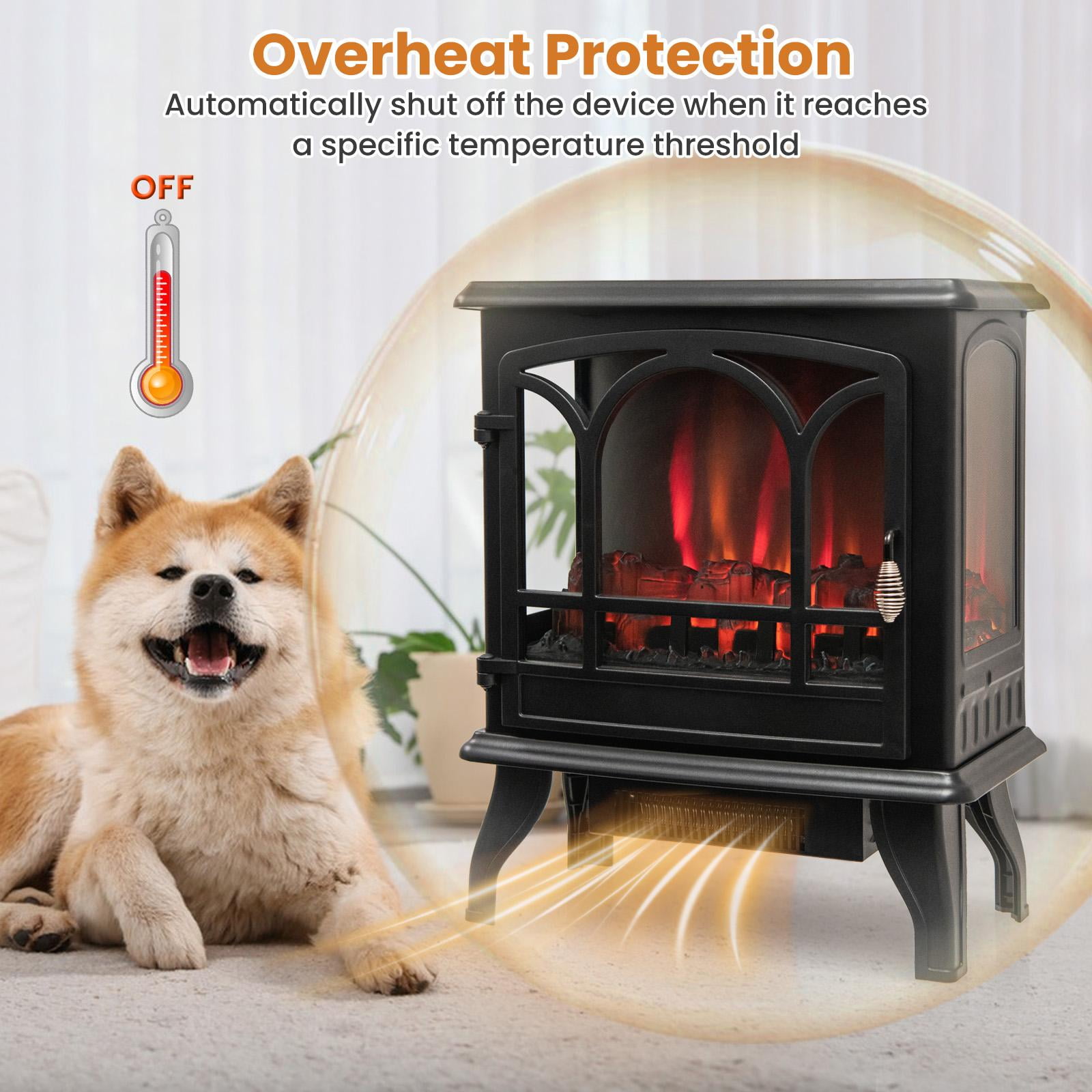 Giantex Electric Fireplace Stove, Freestanding Compact Space Heater w/3-Sided View, Remote Control, 0.5-6H Timer
