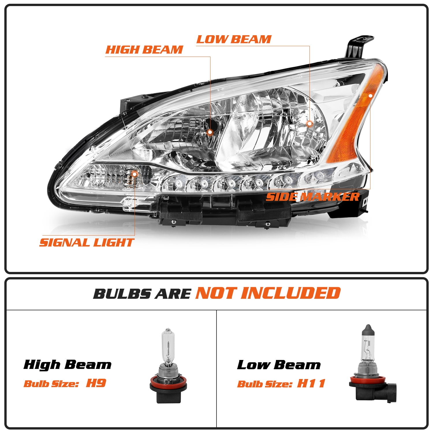 For 2013-2015 Nissan Sentra w/LED DRL Halogen Passenger Side Headlight Headlamp