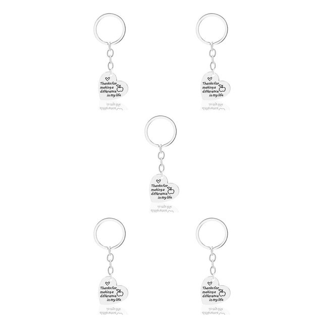 mmirethe Creative Teacher Keychain Heart-shape Key Chain Stainless Steel Chic Design Charms Pendants for Practical Gifts D1270-1 5Set