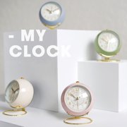 wirlsweal Mini Cute Desktop Metal Round Alarm Clock Night Light Home Bedroom Decoration