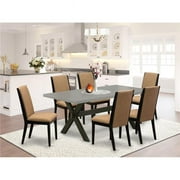 7 Piece X-Style Stylish Modern Dining Table Set - Wire Brushed Black