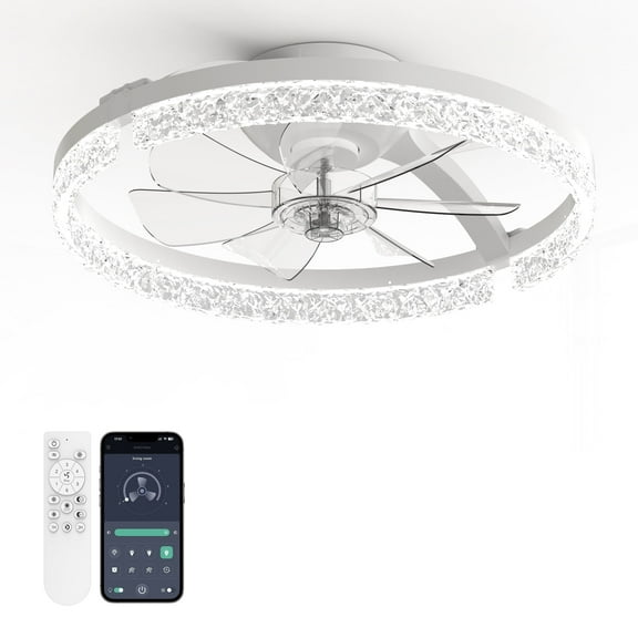18" Foldable White Ceiling Fan with Light Remote & App Control, 6 Wind Speeds 3CCT LED Dimmable Low Profile Flush Mount
