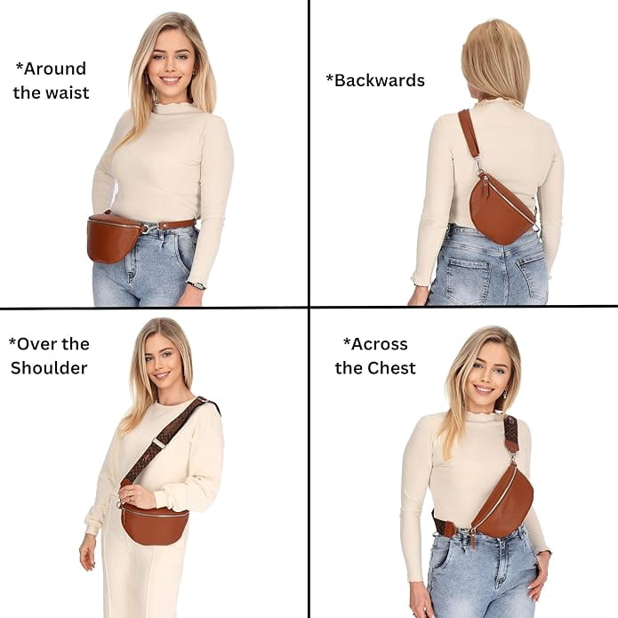 Leather Waist Belt Bag with 2 Detachable Straps, Stylish Unisex Crossbody Hip Pack for Travel, Italien Handcrafted Fanny Pack in 8 Colors