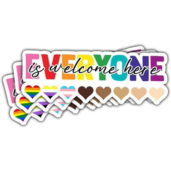 3Pcs Everyone is Welcome Here Sticker, Pride Hearts Vinyl Sticker, LGBTQ Proud Stickers, Pride Love Rainbow Flag Sticker 3"