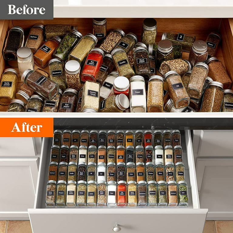 Lifewit Plastic Spice Drawer Organizer Spice Rack Seasoning Jars Storage  Tray 3 Tiers Set of 6 