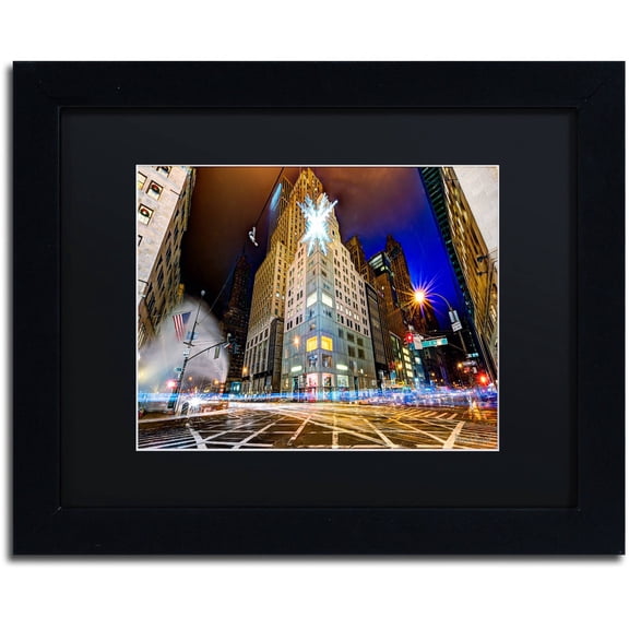 Trademark Fine Art "Christmas in New York" Canvas Art by David Ayash Black Matte, Black Frame