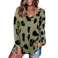 thumbnail image 2 of Haut Femme Imprimé Manches Longues Blouse Col en V Pull Ample, Vert, TG, 2 of 3