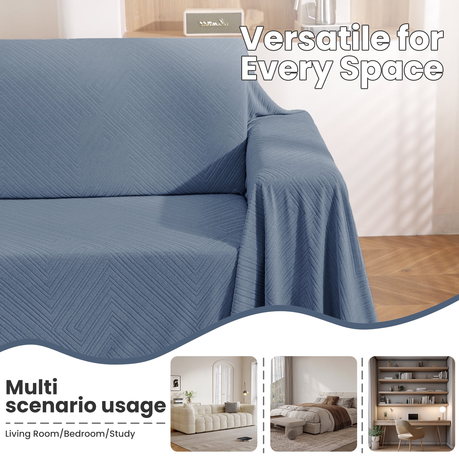 JIATER Couch Covers for L Shaped Sectional Sofa Covers 2-Piece Stretch Throw Sofa Slipcovers,Blue