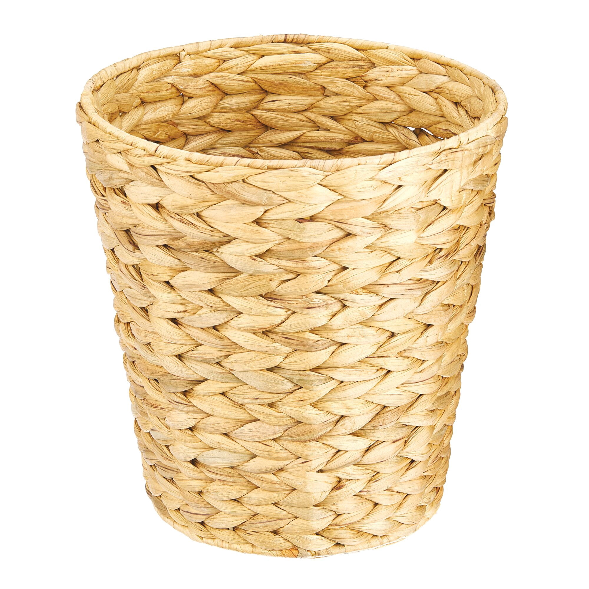 mDesign Small Hyacinth Round Boho Woven Garbage Wastebasket Trash Can, Natural