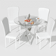 thumbnail image 7 of Round Dining Table Set for 4, Modern Glass Dining Room Table with Chairs, 5 Piece Kitchen Table and Chairs Set, for Living Room, Small Space (Include 4 White Chairs), 7 of 7