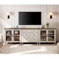thumbnail image 3 of WAMPAT 100-Inch TV Stand, Entertainment Center with Glass Door & Drawer, 3-in-1 TV Console Table for 75/80/85/90-Inch TVs, Kitchen Sideboard Buffet Cabinet for Dining Room, Rustic White, 3 of 9