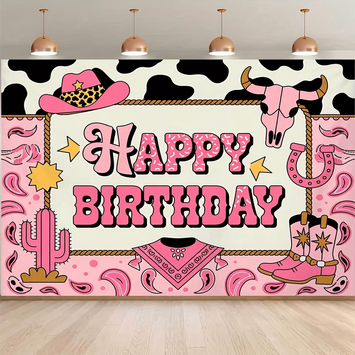 Western Cowgirl Happy Birthday Hintergrund – 240x180 Cm, Vinyl, Für Mottoparty & Fotoshooting