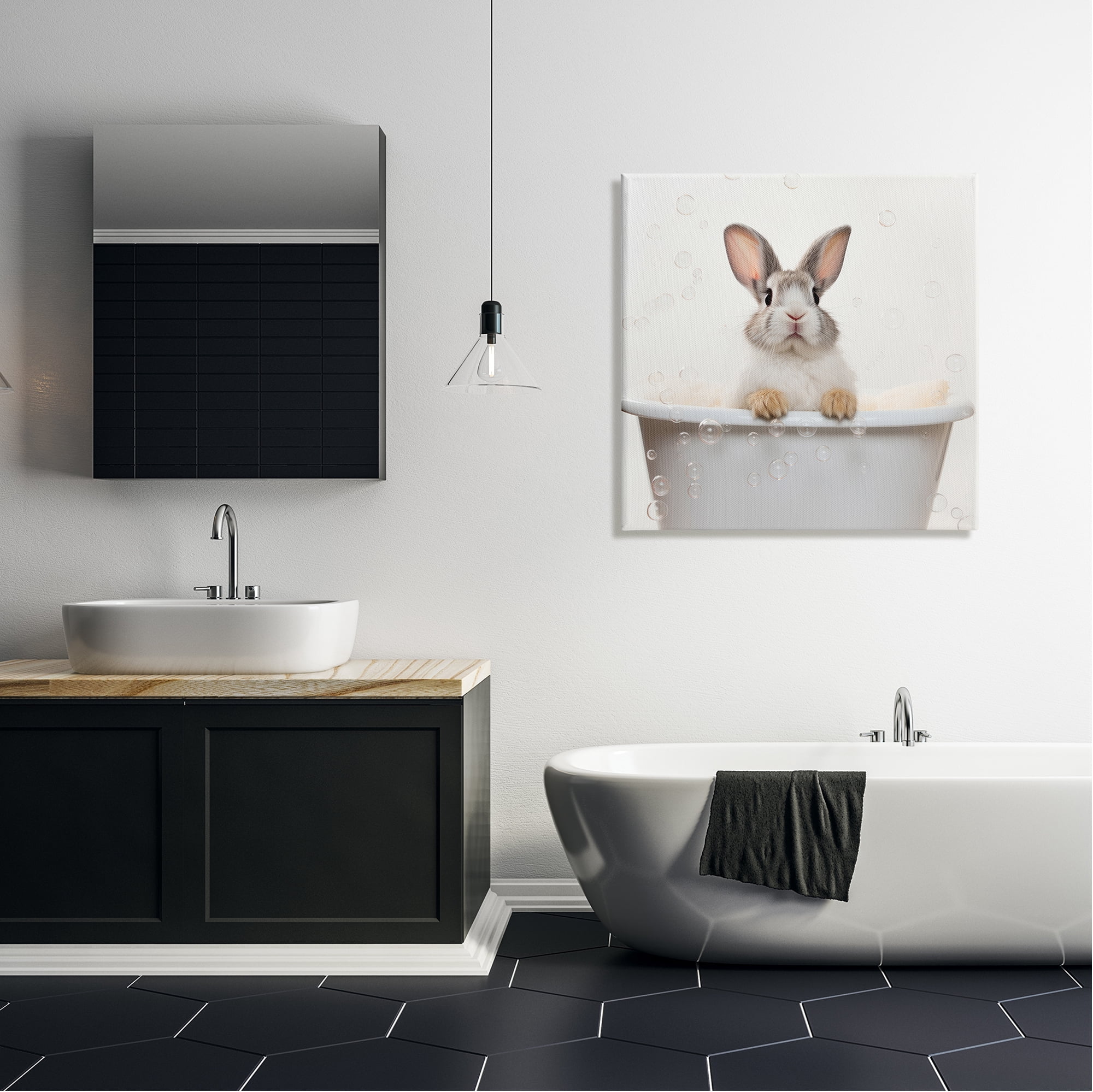 Stupell Industries Rabbit Bubble Bath Animals & Insects Painting Gallery Wrapped Canvas Art Print Wall Art, 30 x 30