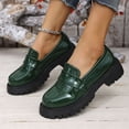 thumbnail image 5 of Gpaecead Women College Style Thick Sole Loafers Patent Leather Glossy Spring Summer Casual Heightening Slip On Shoes, Green, 5 of 8