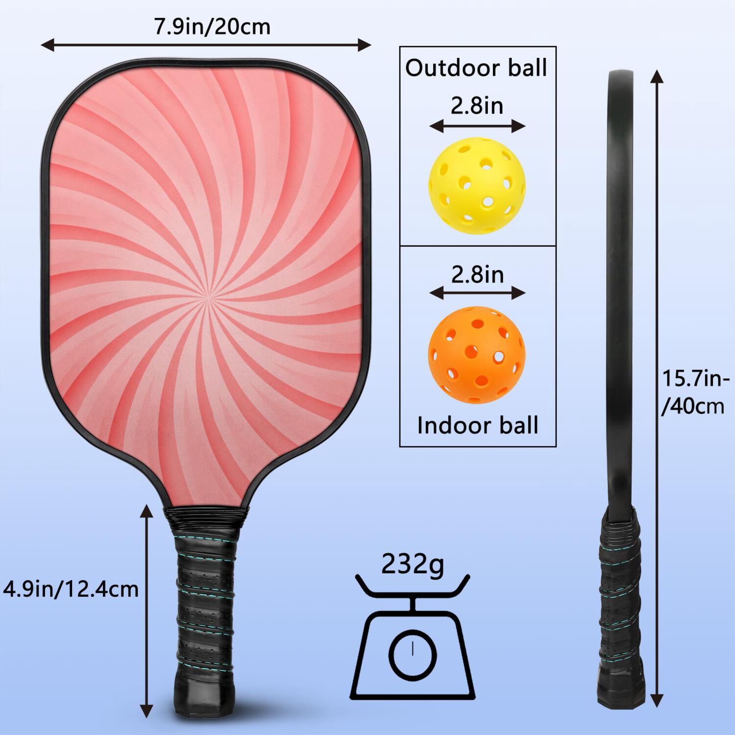 Pickleball Paddles Set Of 2, Fiberglass Surface, Sweet Candy Print, 4 Balls & Bag