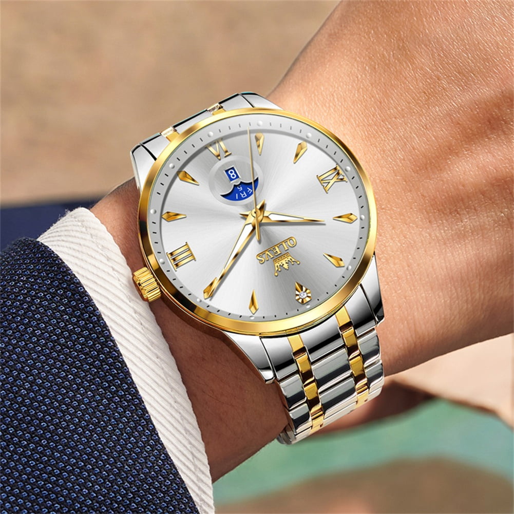 OLEVS Watches for Men Business Dress Casual Analog Quartz Stainless Steel Waterproof Luminous Men Wrist Watches Reloj Para Hombre White Dial