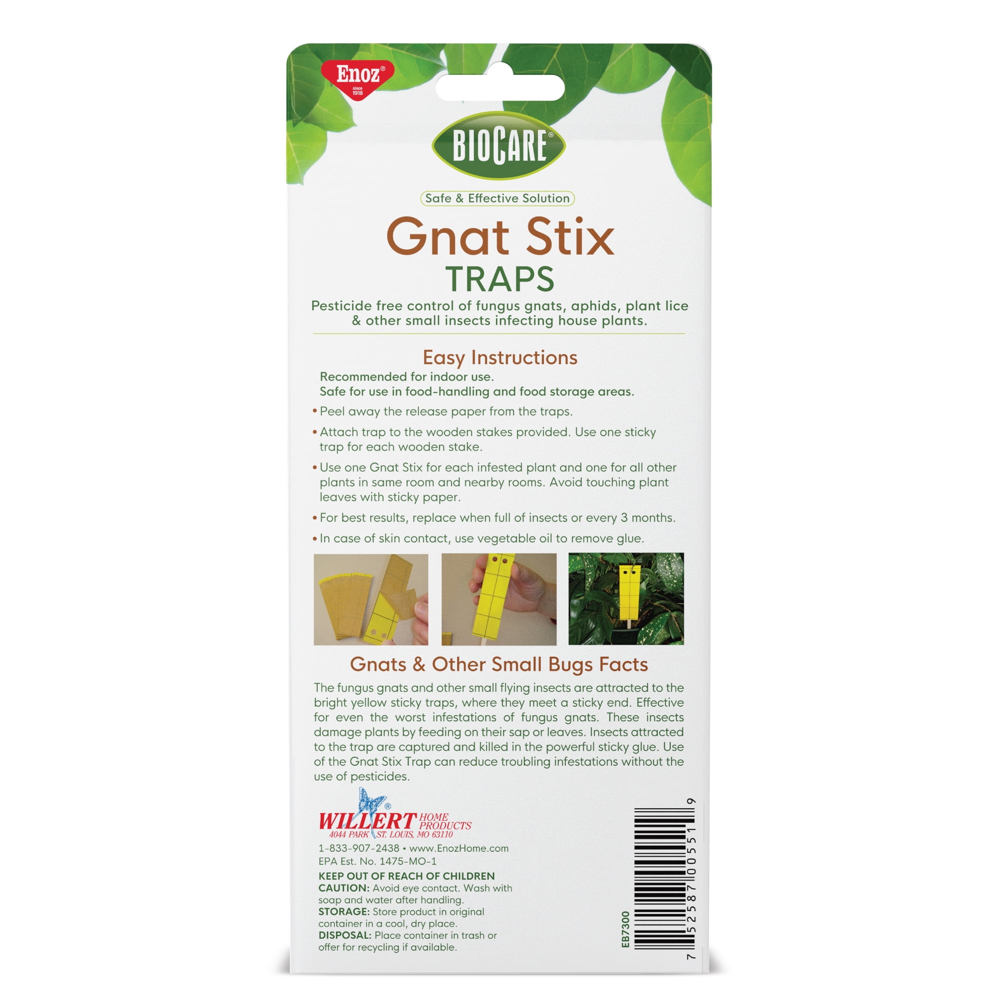 Enoz BioCare Gnat Stix Traps for Fungus Gnats and Aphids, Pesticide-Free Glue Traps, 36 Count