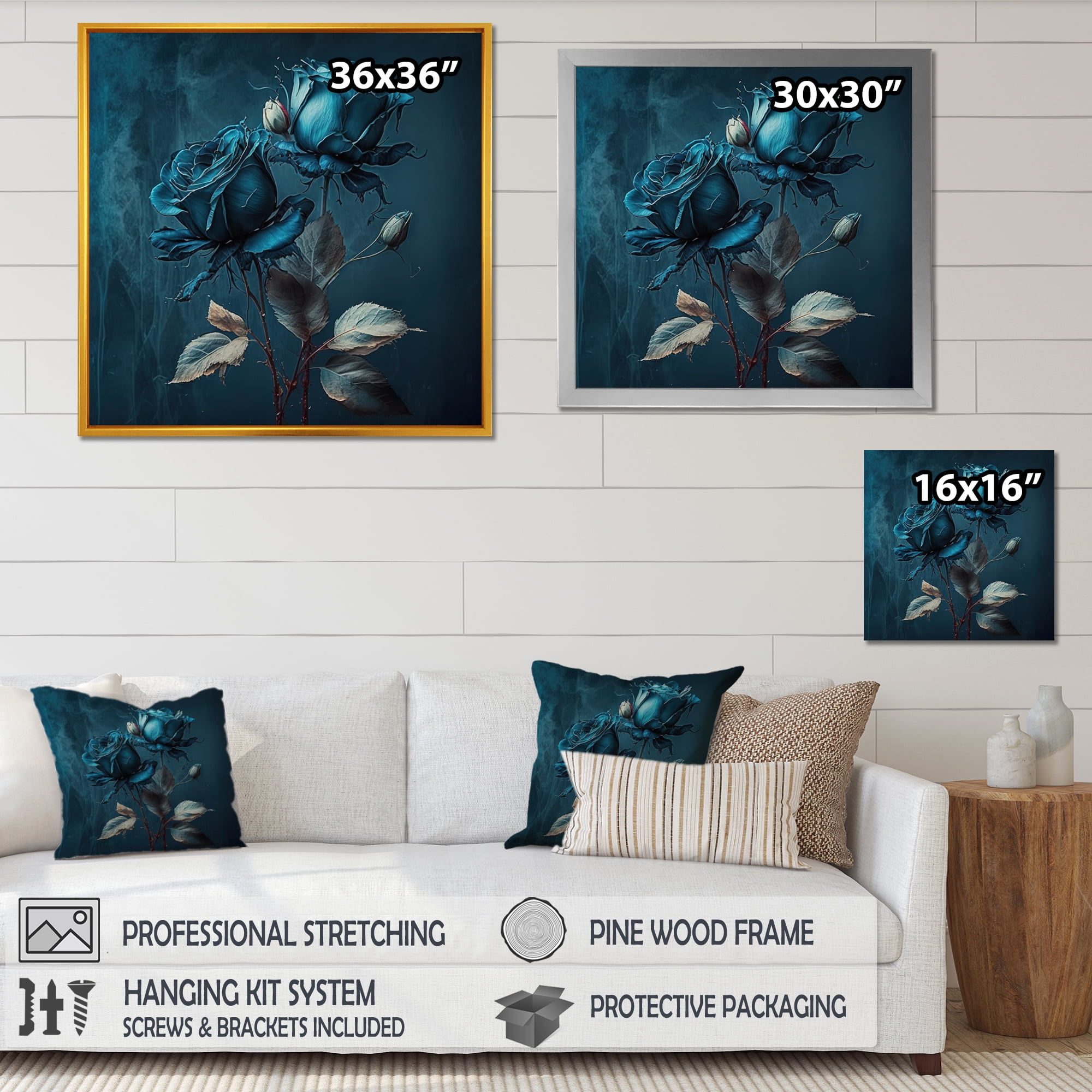 Designart Rose Blue And White II Canvas Wall Art