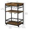 thumbnail image 3 of HOMCOM Bar Cart, Industrial Kitchen island Cart with 5-bottle Wine Rack & Stemware Holder and Removable Serving Tray, Rustic Brown, 3 of 10