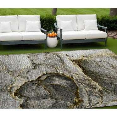 HomeRoots 560615 8 x 10 ft. Gray & Gold Abstract Washable Non Skid Indoor Outdoor Rectangle Machine Woven Area Rug
