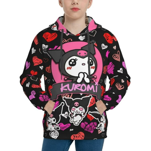Sanrio Kuromi Kids' Hoodie 3d Print Sweatshirt Soft Pullover Hooded With Big Pockets Fans Gifts For Boys Or Girls X-Large