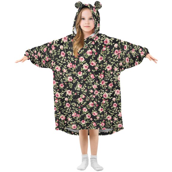 Wearable Blanket Hoodie Oversized Blanket Hoodie for Boys Girls Teens 3-14YR Pink Rose