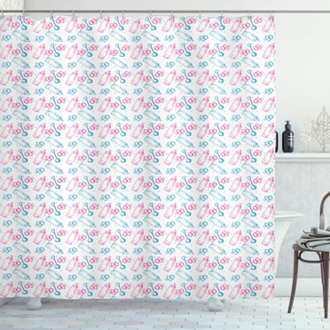 Ambesonne Cartoon Shower Curtain, Milk Bottles Pacifiers Art, 69"Wx75"L, White Pink Blue