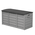 thumbnail image 5 of SUNCROWN 75 Gallon Outdoor Storage Box with Handles, Large Wood Grain Deck Box with Padlock, Large Deck Storage Container for Pool, Garden, Yard, Porch (Grey), 5 of 8