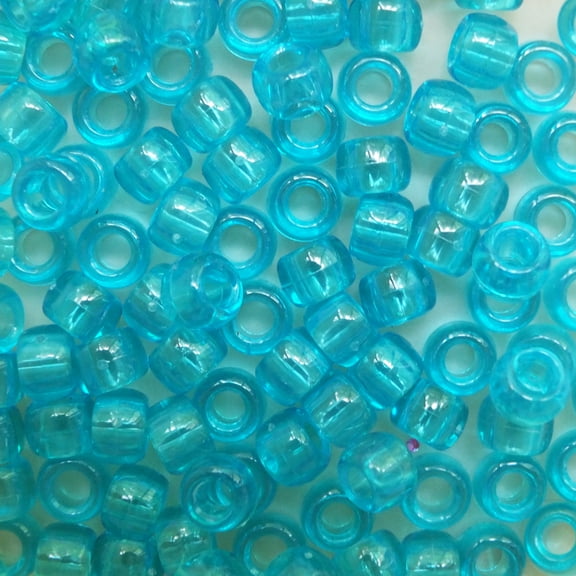Pony Beads Aqua Transparent Crow Beads 6x9mm Large Hole Made in USA