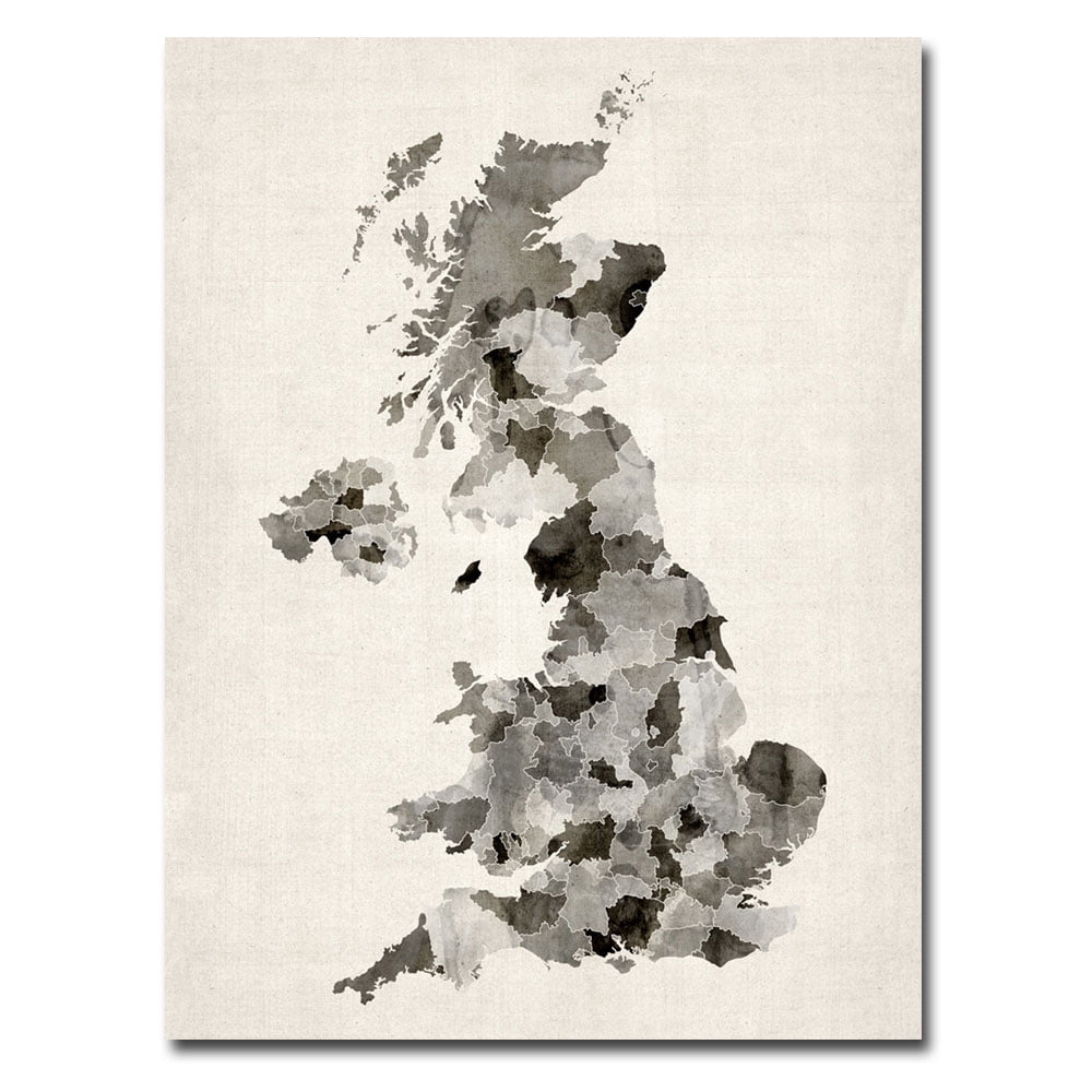 Trademark Art "UK Watercolor Map" Canvas Wall Art by Michael Tompsett