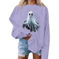thumbnail image 5 of thefmos Women's Long Sleeve Halloween Print Sweatshirt Casual Festive Pullover Spooky Loose Fit Season Fall Fashion Outfit, Purple L, 5 of 5