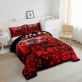 thumbnail image 3 of Feelyou 3D Red Gamepad Full Size Comforter Sets for Kids, Neon Glowing Honeycomb Bedding Comforter Set, Cartoon Stars Square Reversible Bedding Sets, Lightweight Room Decor, 3-Piece, 3 of 8