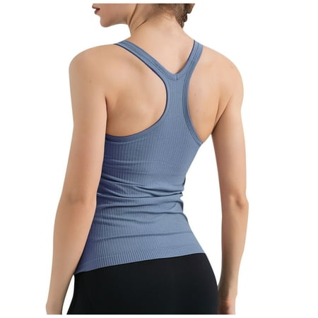 Spandex Rib Tank Top Built in Bra Women Sleeveless Racerback Padded Workout Yoga Tanks Casual Summer Clothes (Large  Green)