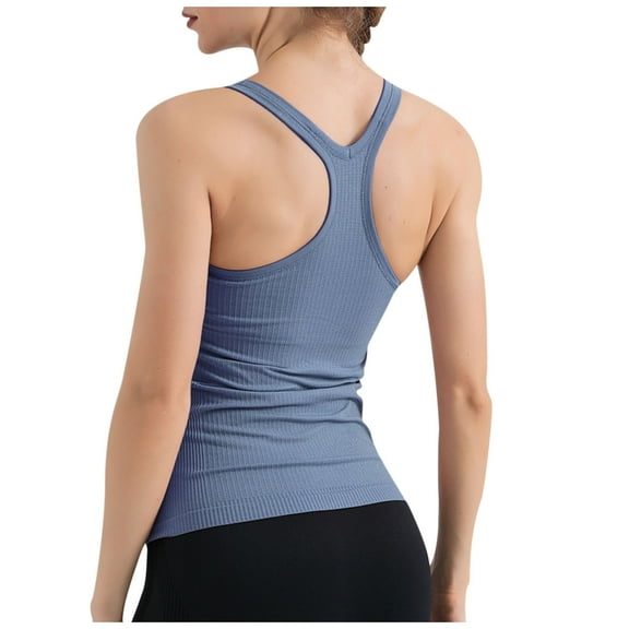 Mittory Seamless Ribbed Womens Tank Top Racerback Camisoles with Built in Bra Padded Scoop Neck Athletic Workout Slim Cami