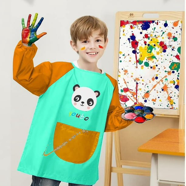 2 pcs Blouse Peinture Enfant Imperméable Tablier de Peinture Enfant, Tablier  Manches Longues Enfant avec 3