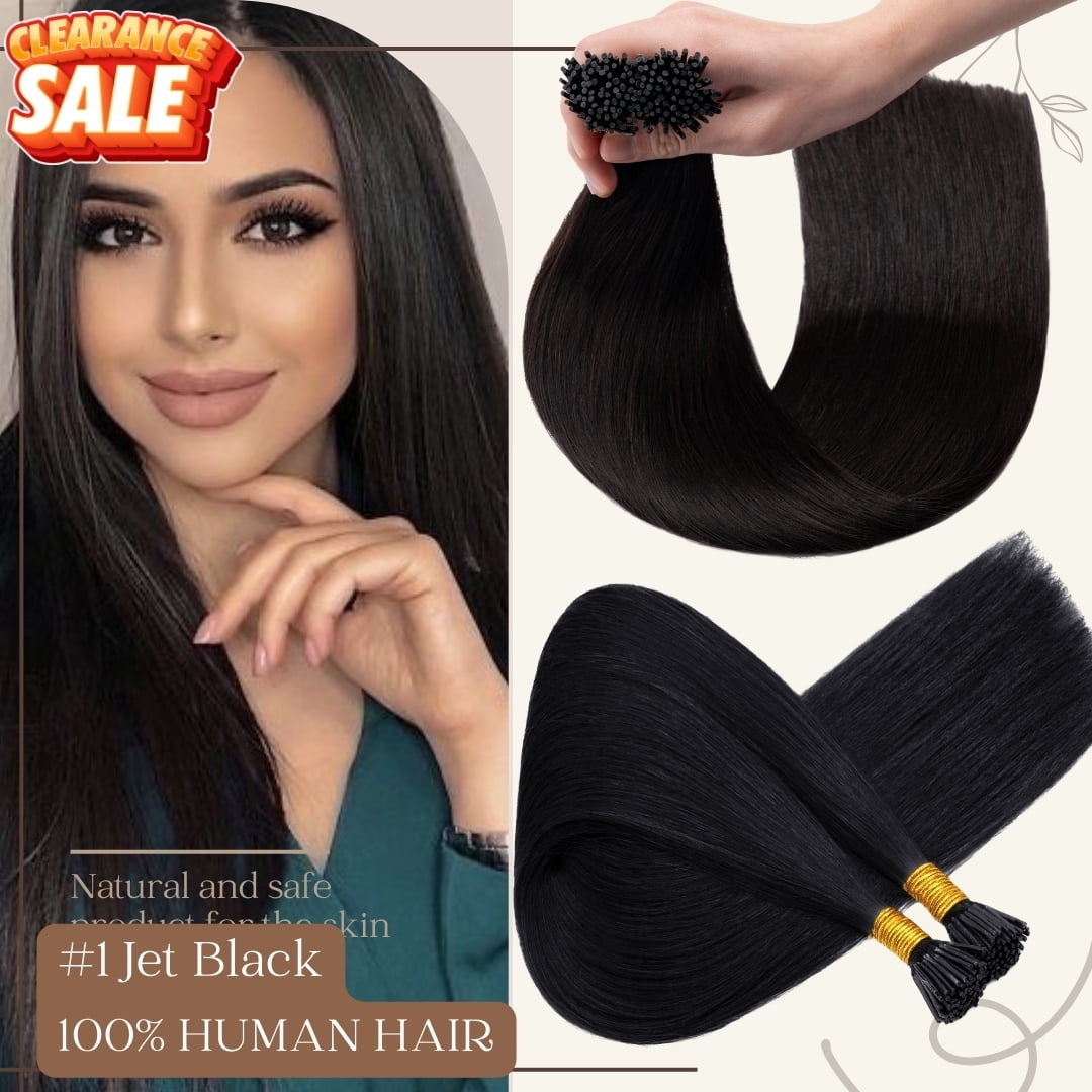 Benehair 100% Real Remy Human Hair Extensions 1g I Tip Hair Stick Tip Micro Ring Beans Pre Bonded Hair 50g Women Straight Black