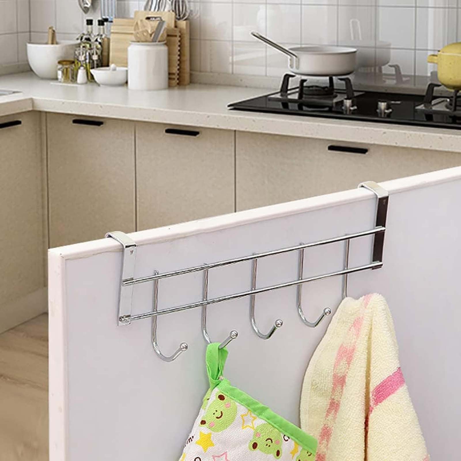 Over The Door Hooks, Over The Door Hanger, Heavy Duty Stainless Steel Over The Door Towel Rack Hooks for Hanging Clothes, Garment, Coat, Hats, Bag, Robe - 1Pc, Durable 5 Hooks(Silver1,9.7x2.1x3.5")