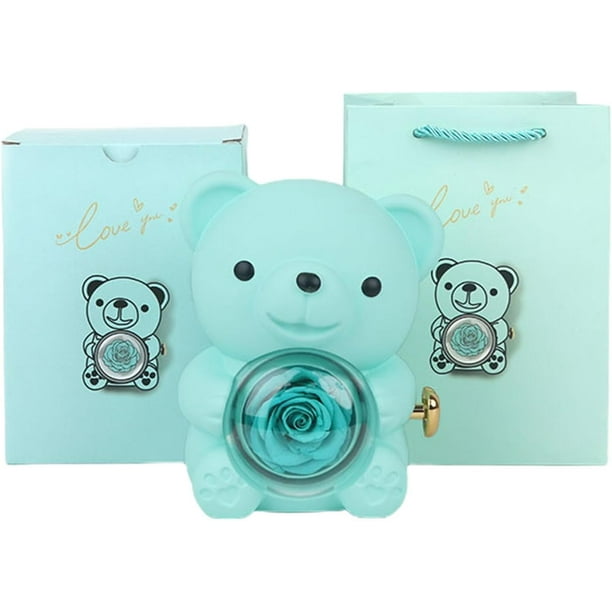 Caja de oso rosa real preservada | Caja de rosas de flores eternas | Caja de rosa y oso real preservada | Caja de regalo de oso rosa | Rosa roja para siempre en caja de oso | Joyero de rosas para Navi