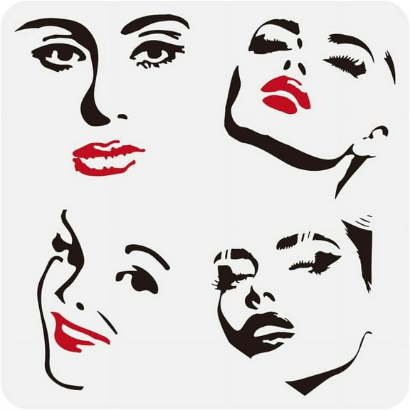 Female Expression Stencil 11.8x11.8" Girl Facial Profile Painting Stencils Woman Face Drawing Large Stencils Reusable Face Close-up Templates for Fabric Tiles Floor Furniture Wood