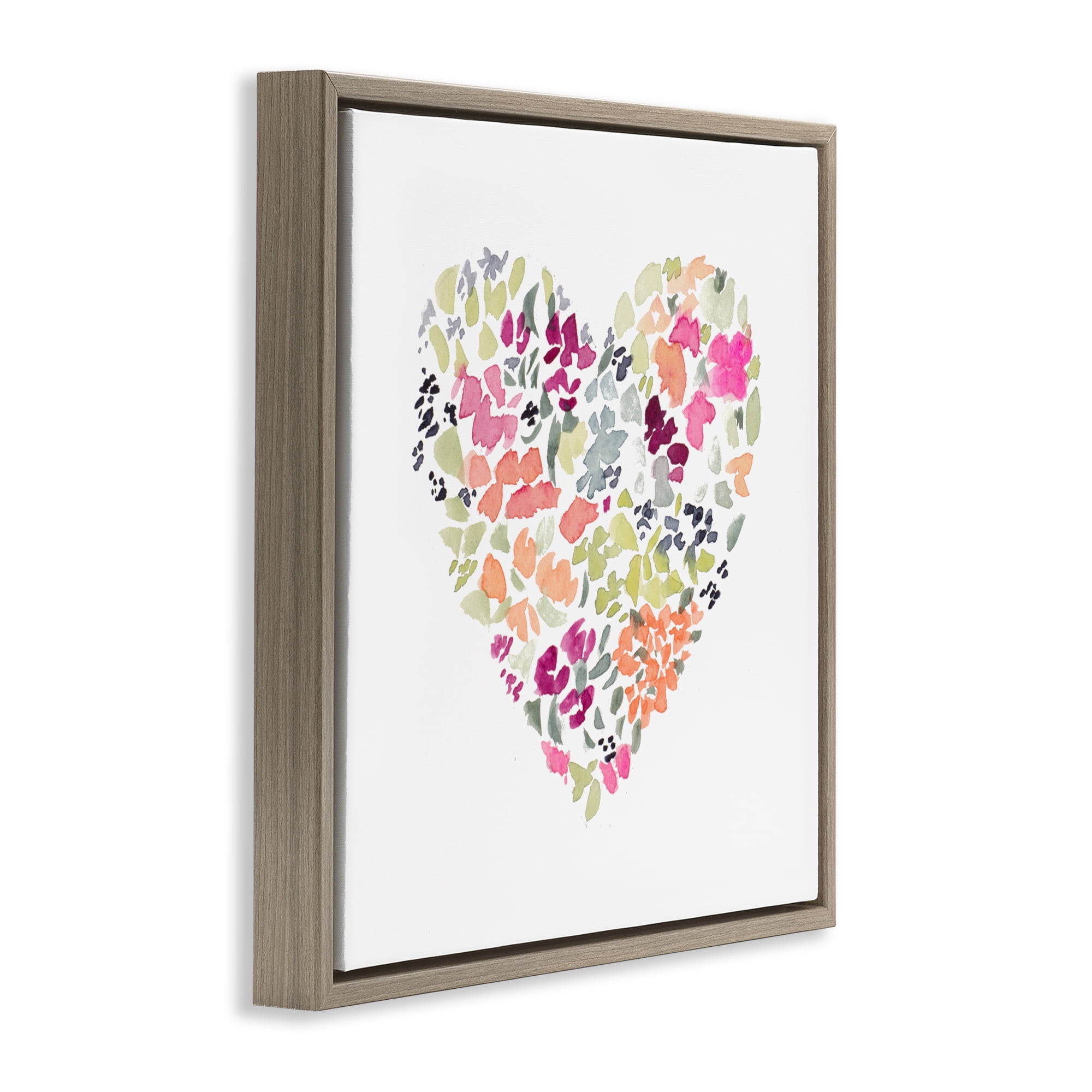 Stupell Industries Blooming Pastel Heart Brown Framed Floater Canvas Wall Art, design by Lanie Loreth