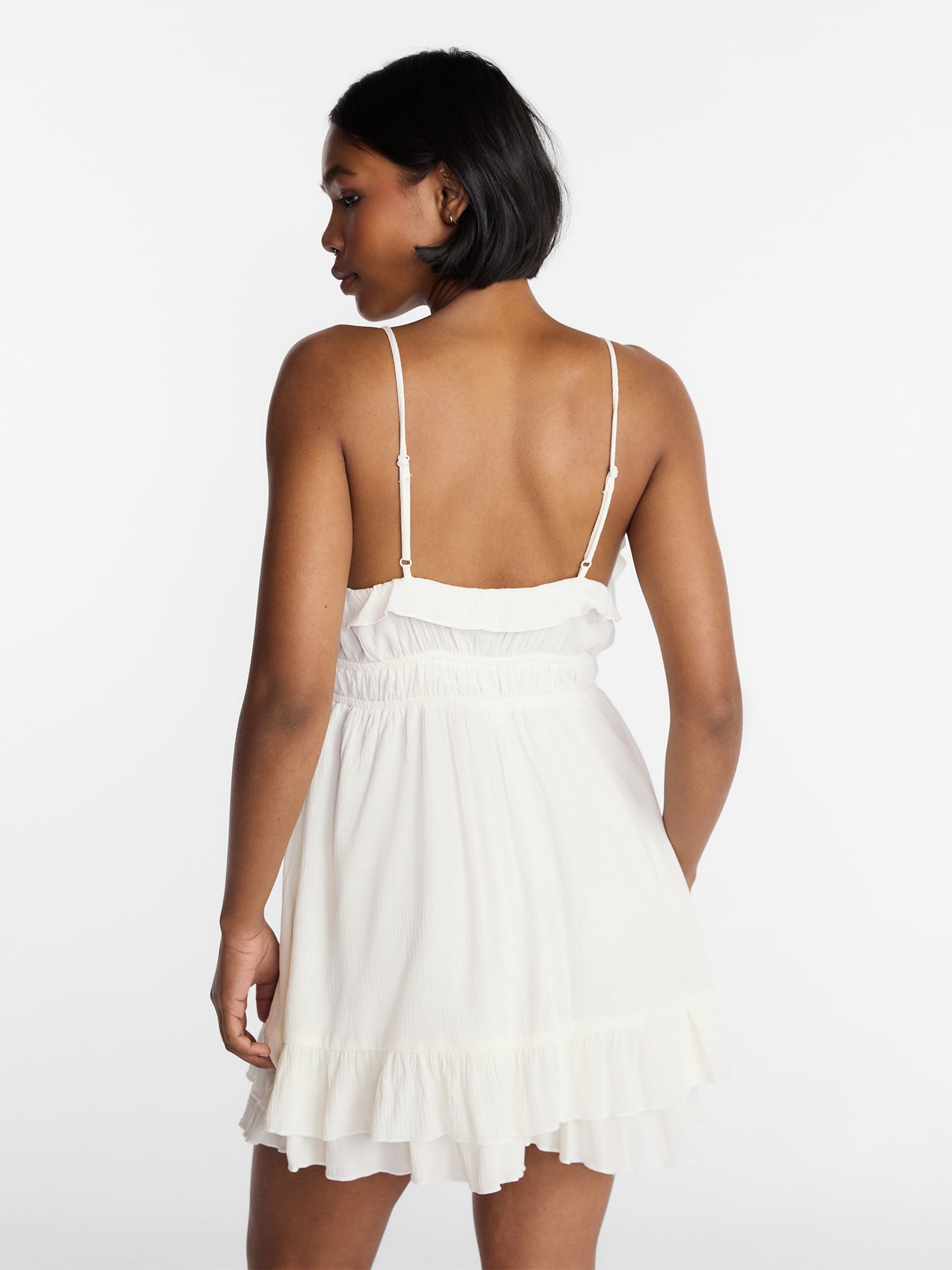 No Boundaries Sleeveless Tie Front Ruffle Romper, Women's XXS-XXL