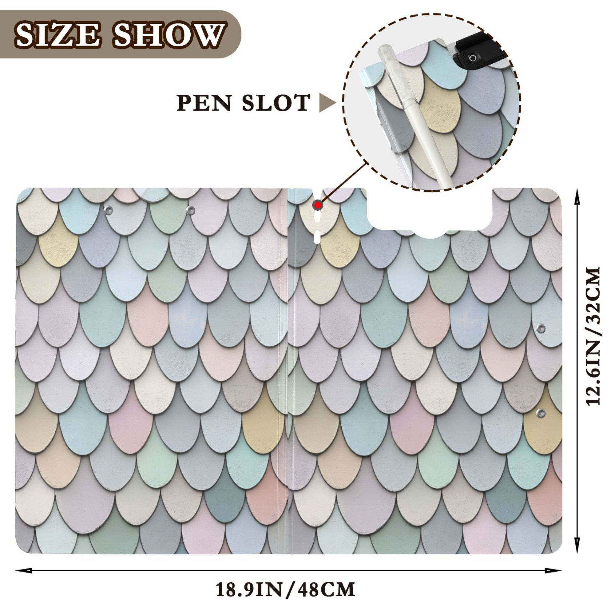 FORMRS A4 Clipboard Folder with Pen Holder Horizontal Foldable School Office Binder, Light Blue Shimmering Pattern