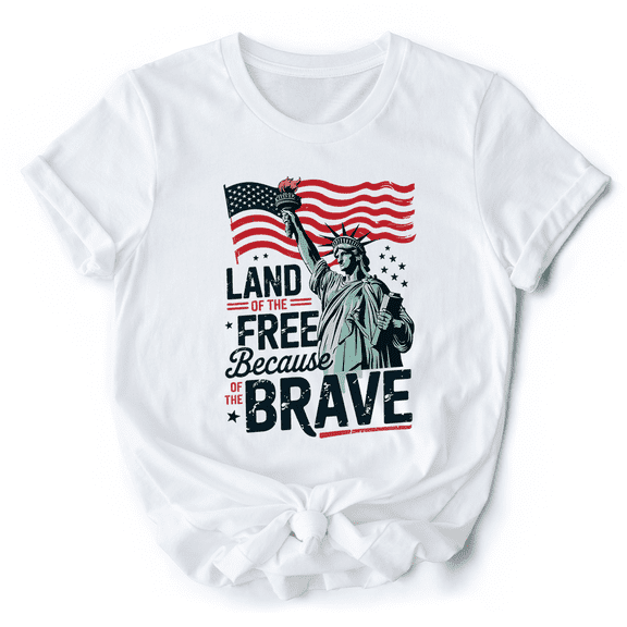Land of the Free Because of the Brave T-Shirt, 4th of July Statue of Liberty Tee