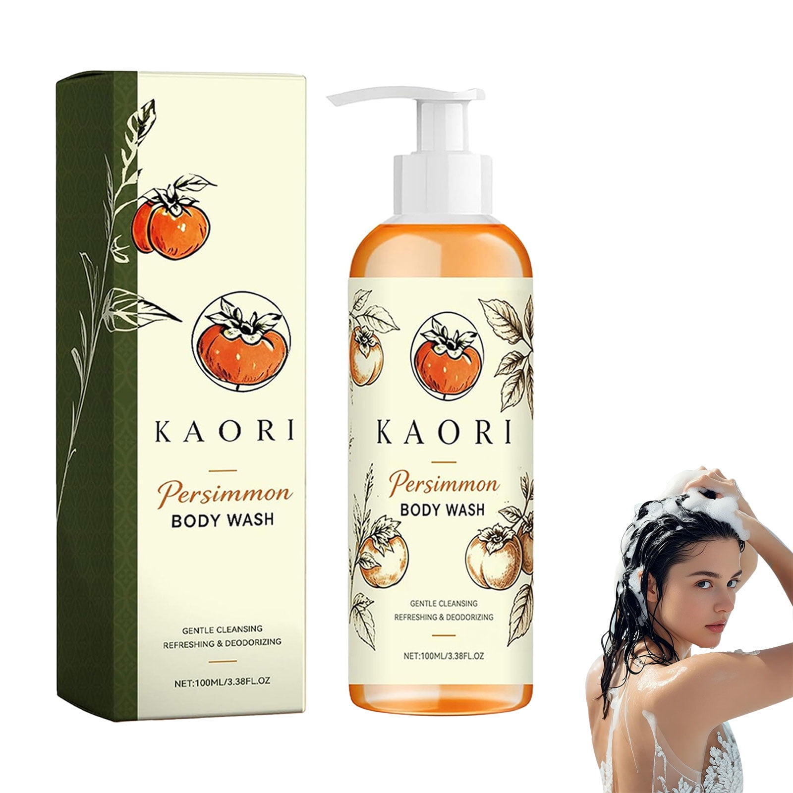 Kaori Persimmon Body Wash for Old People Smell, Natural Deodorizing Shower Gel for Women & Men, Daily Odor Control with Persimmon Extract (1 PC)