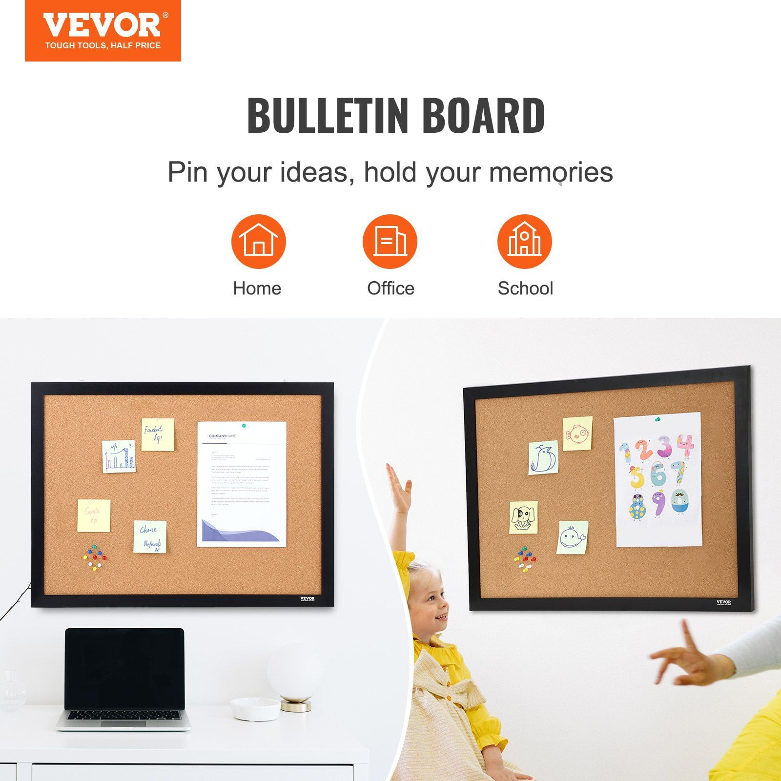 Large 3ftx2ft Cork Bulletin Board with MDF Frame, 10 Pushpins Included - Perfect for Vision Board, Office & School Decor