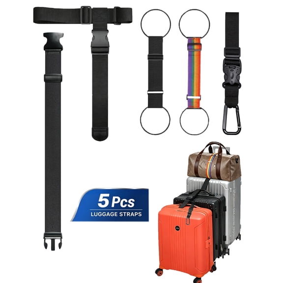 5PCS Luggage Connector Straps for Multiple Suitcases, Adjustable Elastic Luggage Belt with Quick-Release Buckles, Multi-Bag Travel Strap Set for Airport Travel