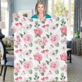 thumbnail image 5 of Floral Throw Blanket, Pink Rose Floral Throw Blanket, Soft Cozy Flannel Flower Blankets, Fluffy Fuzzy Rosebuds Wildflowers Print Blankets for Girls Women Gifts Home Sofa Couch Bed Decor, 50x60 Inch, 5 of 6
