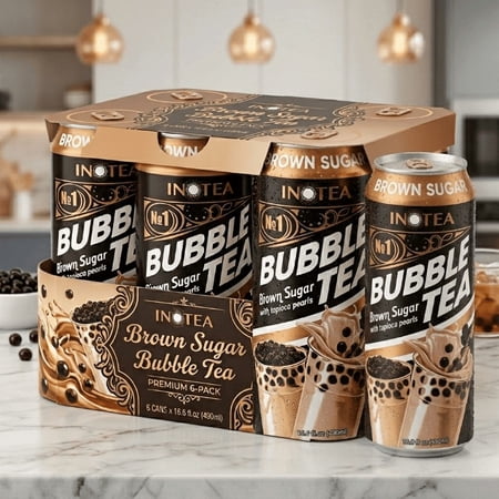 Brown Sugar Bubble Tea Drink with Tapioca Pearls 16.6 fl oz Bottles Pack of 6 Ready-to-Drink Milk Tea Beverage