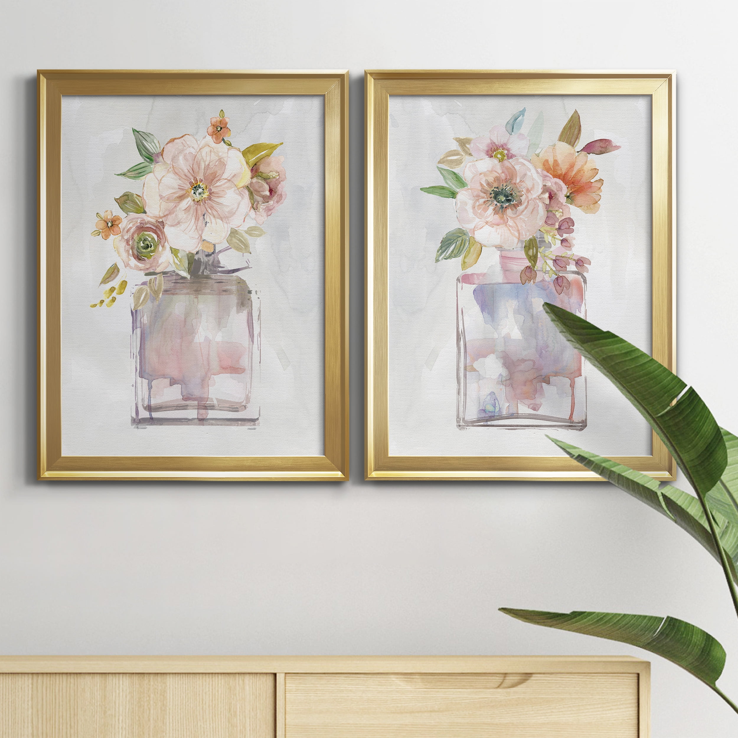 2 Piece Set Mini Bouquet I Premium Framed Canvas - Ready to Hang - 18.5 x 24.5 Each - Gold Frame